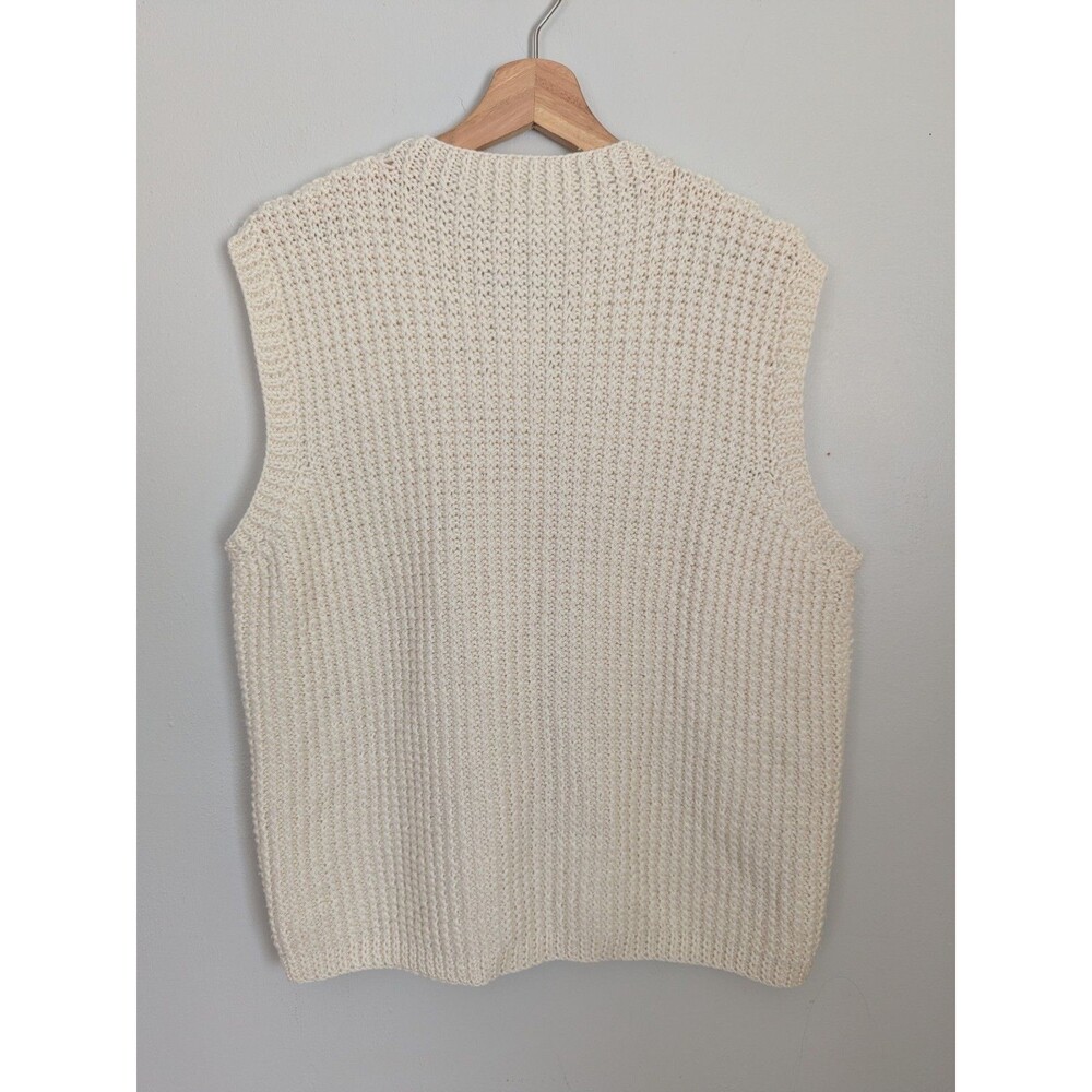 Handmade Crochet Knit Sweater Vest Ivory Cream Boho Button Front Cozy Womens L - Picture 2 of 7